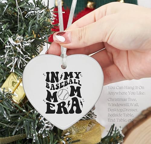Mother's Day,Birthday, for Mother Mama-Game Day Gift for Mom,Sport Mommy Present,Present for Baseball Coach,Ceramic Heart Shaped Ornament-in My Baseball Mom Era