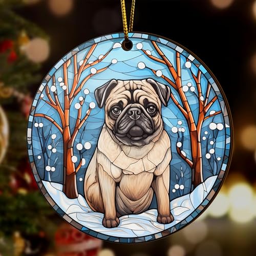 2D Flat All Over Printed, Pug Ornaments, Dog Ornaments, 2 Sides 3.5" Wood Ornament, Gift for Pug Lover, Christmas Decorations