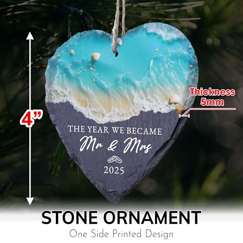 First Christmas Married Ornament 2025, Wedding Gifts for Couples, The Year We Became Mr and Mrs, Newlywed Just Married 1st Xmas Gift for Bridal Shower, Stone Ornament HOT25