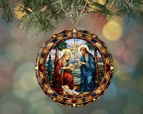 Stained Glass Christmas God Ornament Ceramic, Ornament Ceramic, Stained Glass God Ornament, Ornament Religious Gift for Christians Printed on Both Sides