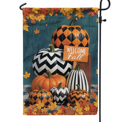 All Over Printed Fall Double Sided Garden Flags, 12x18" Garden Flag, Fall Pumpkin, Welcome Autumn Gifts