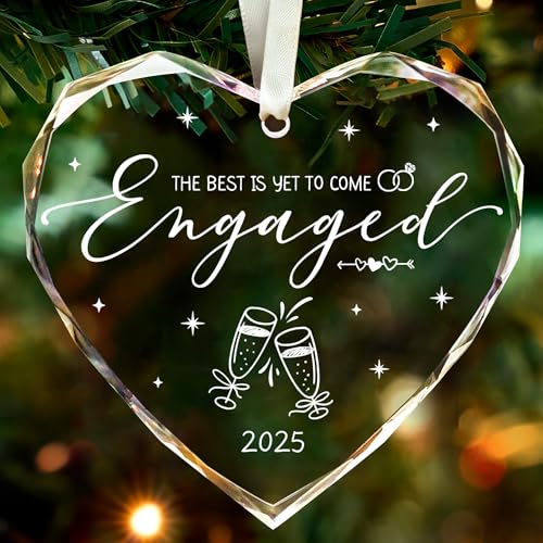 Engagement Gifts for Couples,- Engagement Gifts for Her,Women, Friends, Bride to Be Gifts, Glass Engagement Gift, First Christmas Engagement Ornaments 2025