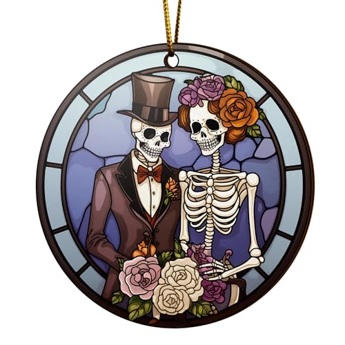 2D Flat All Over Printed, Couple Skeleton Ornaments, Gothic Romantic Ornaments, 2 Sides 3.5" Wood Ornament, Halloween Christmas Decor (Ephg-52602005)