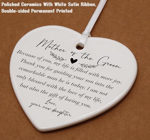 Mother of The Groom Gifts from Bride,Bridal Shower Gifts for Mother-in-Law,Wedding Present for New Mom-Because of You,My Life is Filled with More Joy-Heart Shaped Ornament with Present Box
