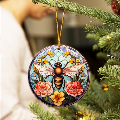 2D Flat All Over Printed, Bee Ornaments, Christmas Ornaments for Beekeeper, 2 Sides 3.5" Wood Ornament, Gift for Bee Lover, Christmas Decor