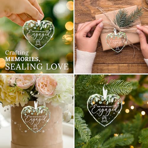 HEXMOZ Engagement Gifts for Couples - Engagement Gifts for Newly Engaged Couples, Bride to Be, Women, Fiance, Her - Just Engaged Gift, First Christmas Heart Shaped Glass Ornament 2025 Party Decoration