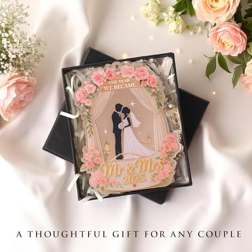 Wedding Gifts for Couples 2025, 3D Acrylic Double Layers Wedding Ornament 2025, Just Married Ornament, Mr and Mrs Ornaments, Car Hanging Ornament, Bride Gift, Gift for Newlyweds (Pink)