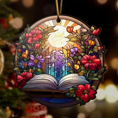 2D Flat All Over Printed, Book Ornaments, Bookshelf Christmas Ornaments, 2 Sides 3.5" Wood Ornament, Gift for Book Lover