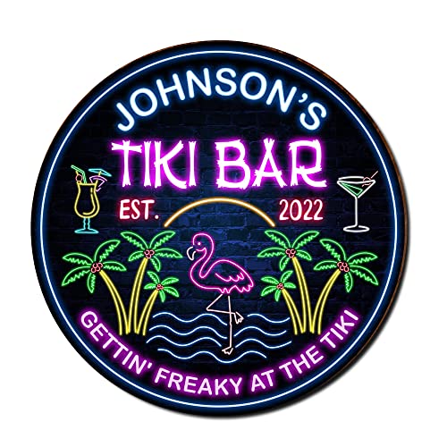 All Over Printed No Real Led Neon Tiki Bar Signs, Gettin' Freaky At The Tiki Signs,8x8",12x12",18x18" Tiki Bar Signs, Tiki Louge, Tiki Huts, Tiki Bar, Welcome Sign, Door Signs, Bar Signs, Tiki Signs (CSWS-ENNG-37324001)