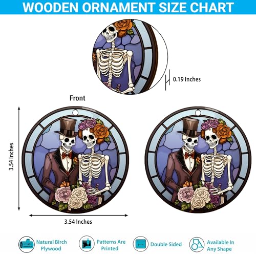 2D Flat All Over Printed, Couple Skeleton Ornaments, Gothic Romantic Ornaments, 2 Sides 3.5" Wood Ornament, Halloween Christmas Decor (Ephg-52602005)