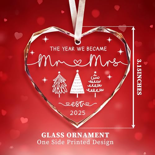 Wedding Gifts, Mr and Mrs Gifts Ornament 2025,Bridal Shower Gifts,Wedding Gifts for Couples 2025, Just Married Gift for Newlywed Couple, Bride,Crystal Glass Ornament Mr and Mrs Gifts
