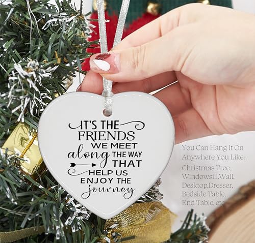 It's The Friends We Meet Along The Way-Best Friend BFF Friendship Gifts for Best Friends,Thank You Birthday for Friends Bestie-Ceramic Heart Shaped Ornament with Gift Box