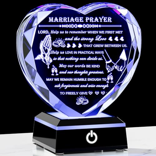Wedding Gifts for Couples 2025 with Colorful LED Base Heart Happy Anniversary Marriage Prayer Gift with Inspiring Quotes Unique Newlywed Mr and Mrs Engagement Gift Bridal Shower Gifts