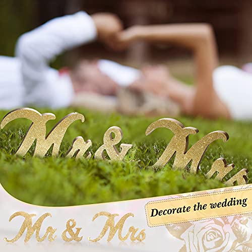 Jetec Mr and Mrs Sign Vintage Style Wooden Glitter Mr and Mrs Letters Sign Wedding Sweetheart Table Decorations for Wedding Party Photo Prop Table Decoration(Gold)