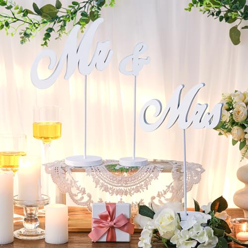 Geetery Mr and Mrs Wedding Table Decor Wooden Letter Sign Wedding Wood Tall Standing Sign Vintage Mr and Mrs Table Decorations for Photo Props Anniversary Party Supply