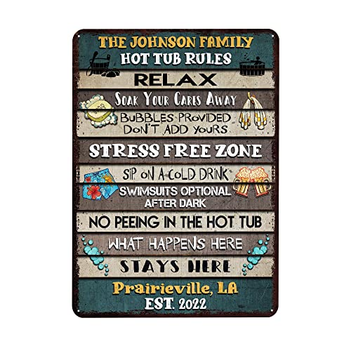 All Over Printed, Hot Tub Rules Metal Sign 8x12", 12x18", 16x24", Hot Tub Funny Rules Sign, Bathroom Decorations