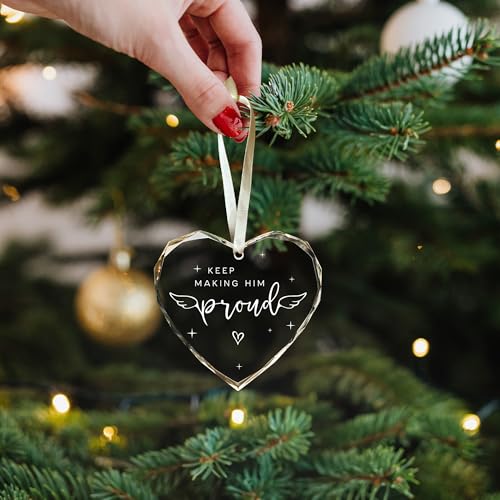 Memorial Gifts for Men - In Memory of Loved One Gifts - Bereavement, Remembrance Gift Ideas - Keep Making Him Proud Ornament - Memory Gift Ideas for Loss of Dad Father Husband Brother - Glass Ornament