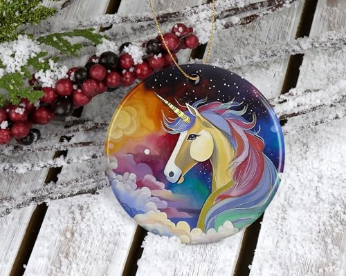 Majestic Unicorn Pink Purple Blue - Unicorn Ornament - Christmas Ornament - Holiday Ornament - Ceramics Ornament for Him Her Wife Husband Printed on Both Sides