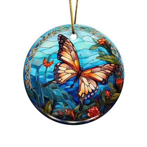 2D Flat All Over Printed, Butterfly Ornaments, Buttefly Ceramic Ornaments, Butterfly Christmas Ornaments, 2 Sides 2.9" Ceramic Ornaments, Butterfly Christmas Decor (EPHG-52541002)