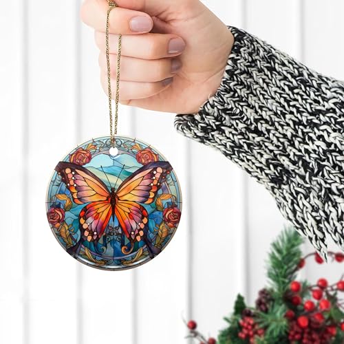 2D Flat All Over Printed, Butterfly Ornaments, Buttefly Ceramic Ornaments, Butterfly Christmas Ornaments, 2 Sides 2.9" Ceramic Ornaments, Butterfly Christmas Decor (EPHG-52541007)