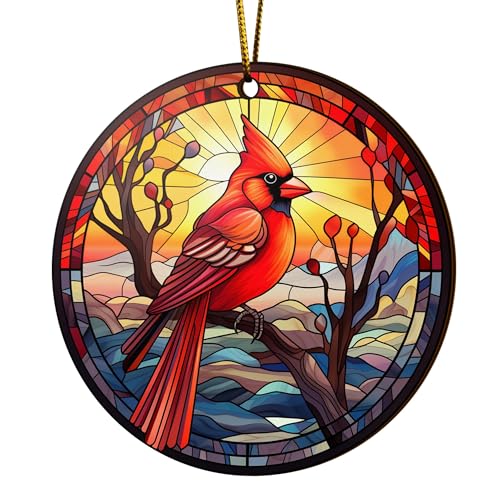 2D Flat All Over Printed, Cardinal Bird Ornaments, Red Cardinal Ornaments, Christmas Memorial Ornaments, 2 Sides 3.5" Wood Ornament, for Sympathy (EPHG-52603005)