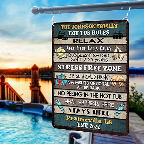 All Over Printed, Hot Tub Rules Metal Sign 8x12", 12x18", 16x24", Hot Tub Funny Rules Sign, Bathroom Decorations
