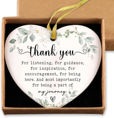 Gossby Heart-Shaped Thank You Ceramic Ornament - Appreciation Gift for Women - Thank You Gift for Coworker, Friend, Teacher, Boss, Employee - Car Hanging Decoration Ornament - Wine Bottle Decor