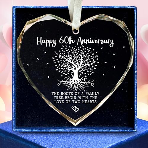 Gifts for 60th Anniversary - 60th Wedding Anniversary Ornament - 60 Wedding Anniversaries Ideas, Anniversay Married Gifts - 60 Married Gift for Grandparents, Parents, Couple - Glass Ornament