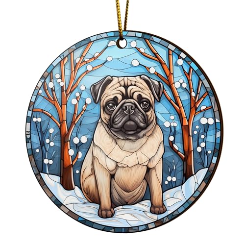 2D Flat All Over Printed, Pug Ornaments, Dog Ornaments, 2 Sides 3.5" Wood Ornament, Gift for Pug Lover, Christmas Decorations