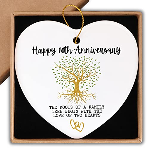 10th Anniversary Wedding Gifts for Couple Happy 10th Anniversary Ornament Keepsake Sign Heart Plaque Anniversary Romantic Couple Wedding Engagement Gifts for Her Him Wife Husband