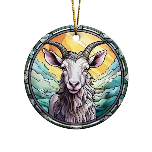 2D Flat All Over Printed, Goat Ornaments, Goat Christmas Ornaments, Goat Ceramic Ornaments, 2 Sides 2.9" Ceramic Ornaments, Gift for Farmer, Christmas Decorations (Ephg-52659002)