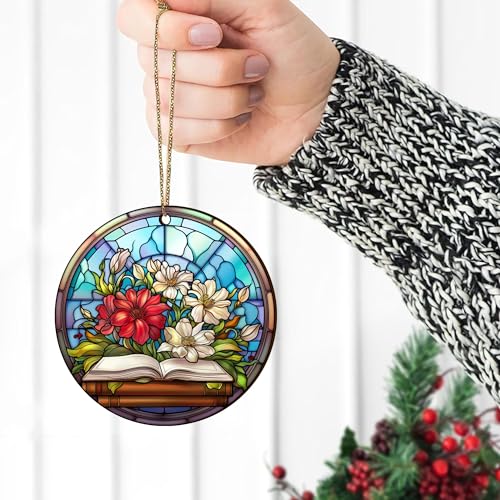 2D Flat All Over Printed, Book Ornaments, Bookshelf Christmas Ornaments, 2 Sides 3.5" Wood Ornament, Gift for Book Lover