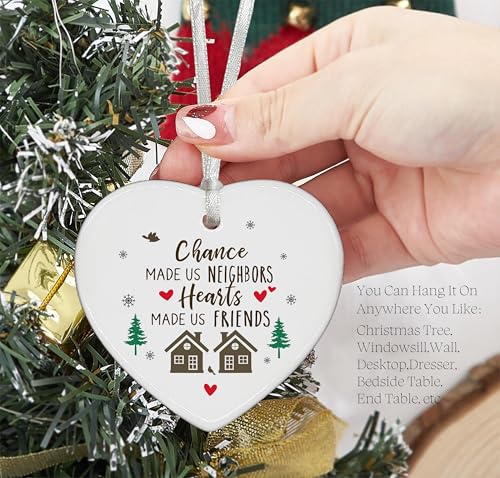 Neighbor Ornaments - Funny Friend, Bestie Gifts for Christmas, Birthday - Neighborhood, Friends, Women - Tree Decoration - Ceramic Heart Shaped With Gift Box
