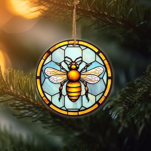 2D Flat All Over Printed, Bee Ornaments, Christmas Ornaments for Beekeeper, 2 Sides 3.5" Wood Ornament, Gift for Bee Lover, Christmas Decor