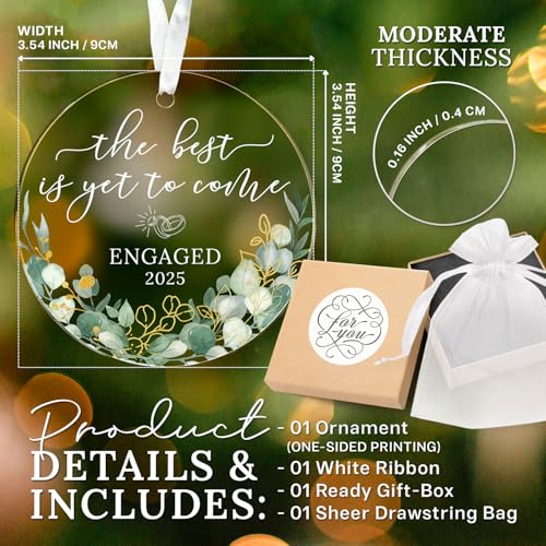 HEXMOZ Engagement Gifts for Couples - Engagement Gifts for Newly Engaged Couples, Bride to Be, Women, Fiance, Her - Just Engaged Gift, First Christmas Ornament 2025 Party Decoration - Acrylic Ornament
