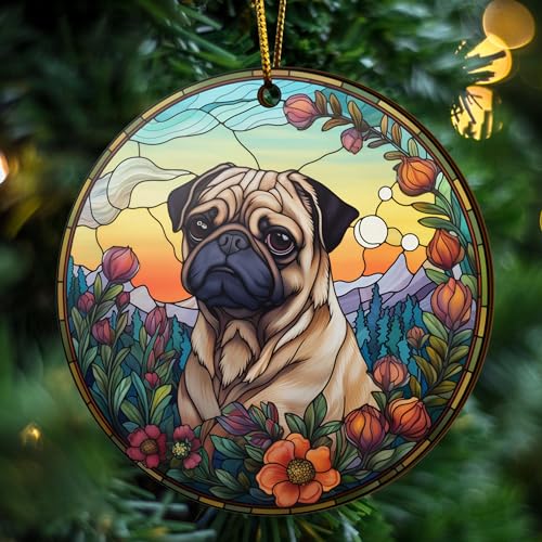 2D Flat All Over Printed, Pug Ornaments, Dog Ornaments, 2 Sides 3.5" Wood Ornament, Gift for Pug Lover, Christmas Decorations