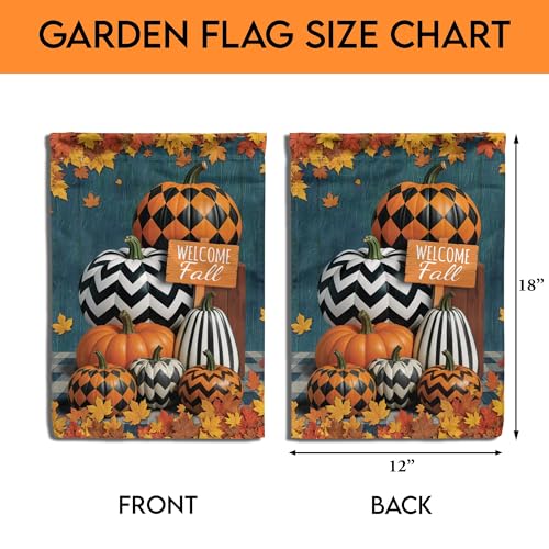 All Over Printed Fall Double Sided Garden Flags, 12x18" Garden Flag, Fall Pumpkin, Welcome Autumn Gifts