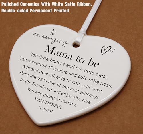 New Mom Gifts-Appreciates Gift-Mama to Be-Pregnancy Announcement Present-Newborn-Baby Announcement Present-Christmas Decor-Ceramic Ornament -Heart Shaped Sign Plaque Keepsake