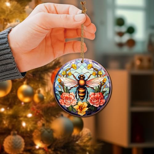 2D Flat All Over Printed, Bee Ornaments, Christmas Ornaments for Beekeeper, 2 Sides 3.5" Wood Ornament, Gift for Bee Lover, Christmas Decor