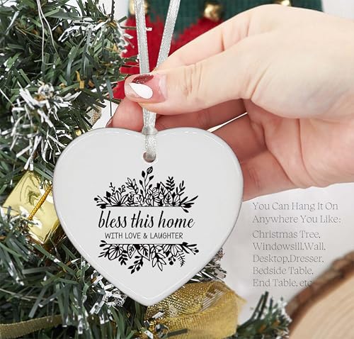 Bless This Home with Love and Laughter-Congrats Gifts Realtor to Homeowner-First Time Happy New Home Gifts- Housewarming Present for Houseowner-New Home Owners Present -Heart Shaped Ornament