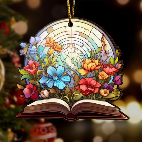 2D Flat All Over Printed, Book Ornaments, Bookshelf Christmas Ornaments, 2 Sides 3.5" Wood Ornament, Gift for Book Lover