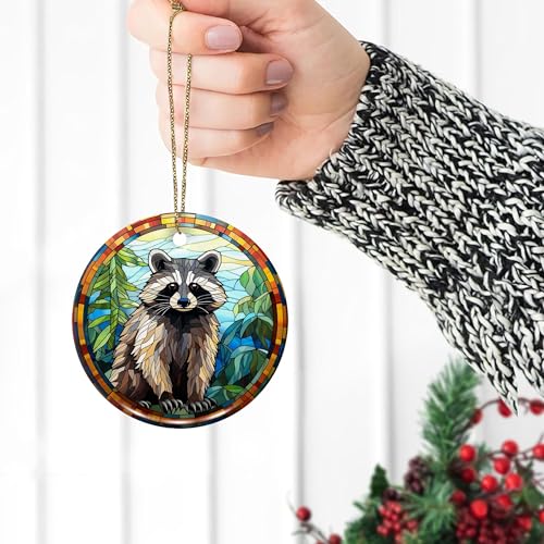 2D Flat All Over Printed, Raccoon Ornaments, Raccoon Ceramic Ornaments, Raccoon Ornaments for Christmas Tree, 2 Sides 2.9" Ceramic Ornaments, Gift for Raccoon Lover (Ephg-52652002)