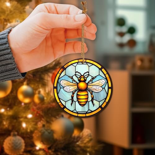 2D Flat All Over Printed, Bee Ornaments, Christmas Ornaments for Beekeeper, 2 Sides 3.5" Wood Ornament, Gift for Bee Lover, Christmas Decor