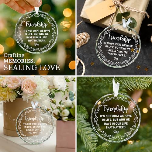 HEXMOZ Best Friend Ornaments for Women - Friends Gifts 2025 - Friendship Gifts for Friend Female, BFFs, Besties, Soul Sisters, Friends Group Christmas Tree Decoration - Friendship Glass Ornament