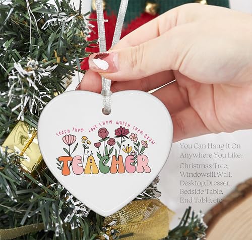 Floral Teacher Appreciation Gifts,Teach Them Love Them Watch Them Grow,Teacher Gifts,Thank You Gifts for Teachers,Teachers Appreciation Week Gifts, for Teacher-Heart Shaped Ornament