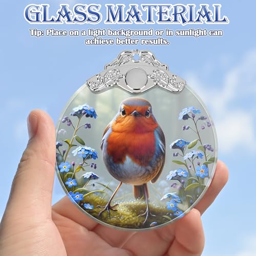 Robin Stained Glass Ornament - Christmas Tree Decorations, Robin Ornaments for Christmas Tree