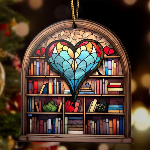 2D Flat All Over Printed, Book Ornaments, Bookshelf Christmas Ornaments, 2 Sides 3.5" Wood Ornament, Gift for Book Lover