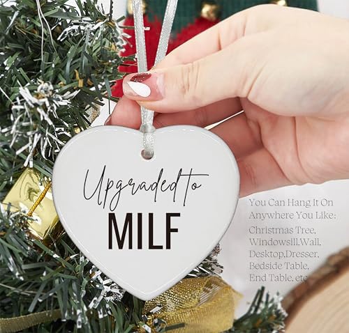 for New Mom-Baby Present Shower for New Mommy-Future Mom-Mama to Be-Pregnancy Present-Birthday Ceramic Heart Shaped Ornament-Upgraded to Milf