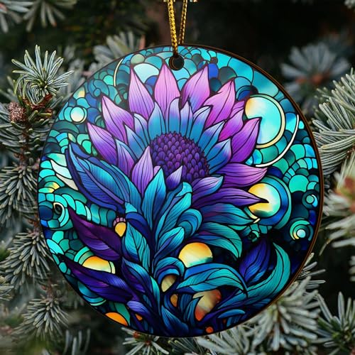 2D Flat All Over Printed, Sunflower Ornaments, Christmas Sunflower Ornaments, 2 Sides 3.5" Wood Ornament, Gift for Sunflower Lover, Christmas Decorations (Ephg-52399002)