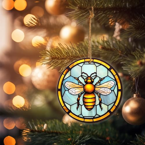 2D Flat All Over Printed, Bee Ornaments, Christmas Ornaments for Beekeeper, 2 Sides 3.5" Wood Ornament, Gift for Bee Lover, Christmas Decor